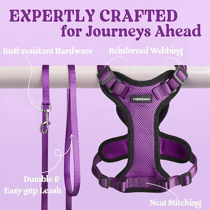 rabbitgoo Cat Harness and Leash for Walking, Escape Proof Soft Adjustable Vest Harnesses for Cats, Easy Control Breathable Reflective Strips Jacket, Purple, S