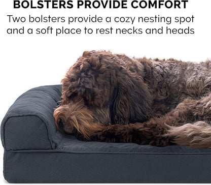 FurHaven Dreamer Sofa Orthopedic Dog Bed for Large Dogs with Orthopedic Egg Crate & Solid Orthopedic Foam Base for Joint Support, Removable Washable Cover, Jumbo XL, Quilted Sofa, Iron Gray