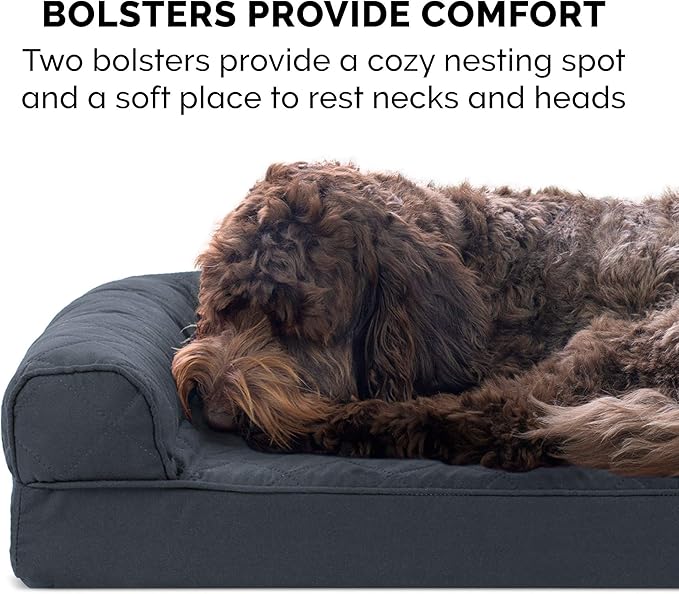 FurHaven Classic Sofa Orthopedic Dog Bed for Large Dogs, with Orthopedic Egg Crate with a Solid Orthopedic Foam Base for Joint Support, Removable Washable Cover, Large, Quilted Sofa, Iron Gray