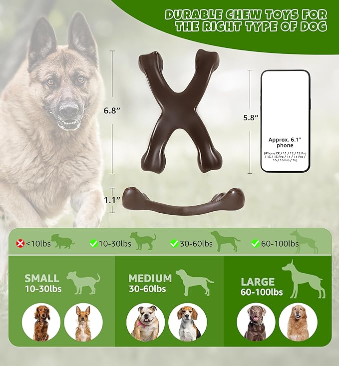 IPTPAS Tough Dog Chew Toy for Aggressive Chewers, Indestructible Beef Flavor Nylon Bone, Durable Dental Toy for Teeth Cleaning & Anxiety Relief, for Small Medium Large Dogs, Keep Them Busy (Brown-X)