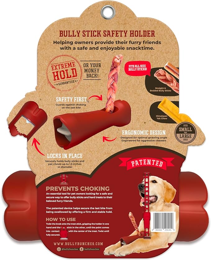 Bully Bunches Mega Hold Anti-Choking Bully Stick Safety Holder for Small, Medium and Large Dogs - Fits All Sized Bully Sticks & Works with Other Chews