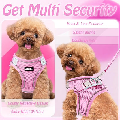 AIITLE Step in Dog Harness and Leash Set - No Pull Escape Proof Vest Harnesses with Soft Mesh and Reflective Bands, Adjustable Pet Outdoor Harnesses for Small and Medium Dogs Pink M