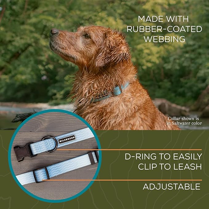 Wilderdog Waterproof Dog Collar - Repels Water & Dirt - Medium 13"-18" - Saltwater