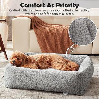 JOEJOY Large Dog Beds Large Sized Dog, Washable Orthopedic Premium Soft Corduroy Fleece Pet Bed with Removable Zipper Cover, Cute Calming Puppy Bed with Non Skid Bottom
