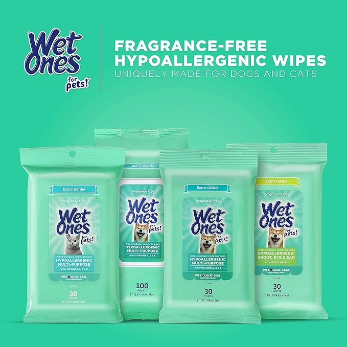 Wet Ones for Pets Hypoallergenic Multi-Purpose Dog Wipes with Vitamins A,C & E,Fragrance-Free Hypoallergenic Dog Wipes for All Dogs Wet Ones Wipes Multipurpose (FF14364PCS12)(Pack of 12,1200 Count)