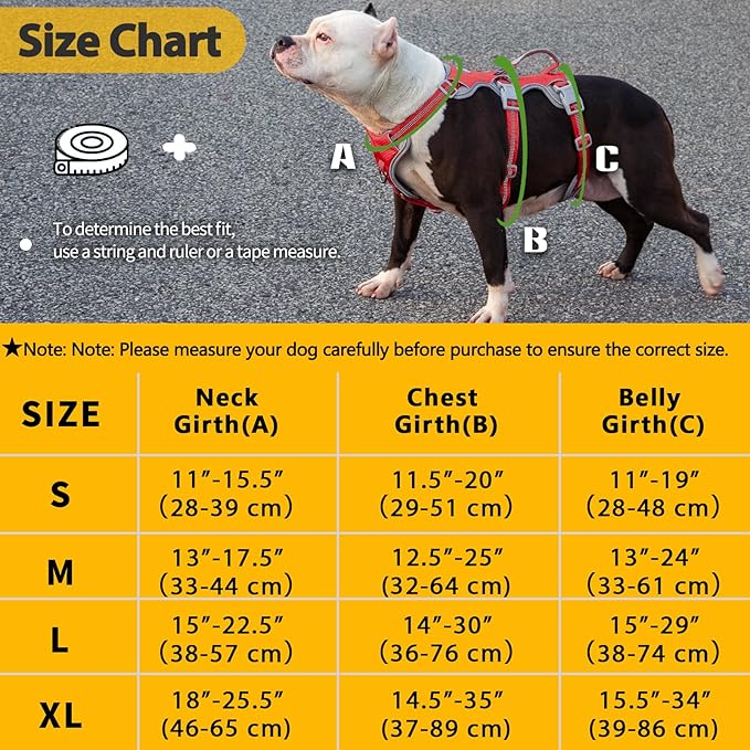 Huntboo Escape Proof Dog Harness, Escape Artist Harness, Reflective Harness with Padded Handle, Breathable, Durable, Adjustable Vest for Medium Dogs Walking, Training, and Running Gear (Red, L)
