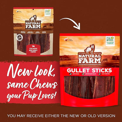 Natural Farm Gullet Sticks (6 Inch, 50 Pack) - One Ingredient Beef Esophagus Chews - Fully Digestible, Promotes Joint & Dental Health, for Pups, Small & Senior Dogs