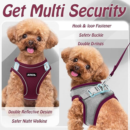 AIITLE Step in Dog Harness and Leash Set - Christmas No Pull Escape Proof Vest Harnesses with Soft Mesh and Reflective Bands, Adjustable Pet Outdoor Harnesses for Small and Medium Dogs Burgundy M