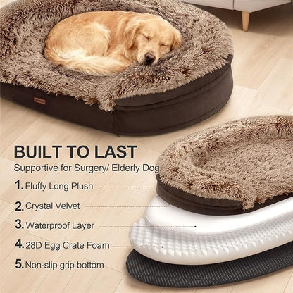 iweepet Orthopedic Dog Beds for Extra Large Dogs, 44" x32.6" x7.6" Supportive Dog Sofa Bed with 28D Egg-Crate Foam, Removable Washable Cover, Waterproof Lining, for Puppy,Senior,Sick,Brown