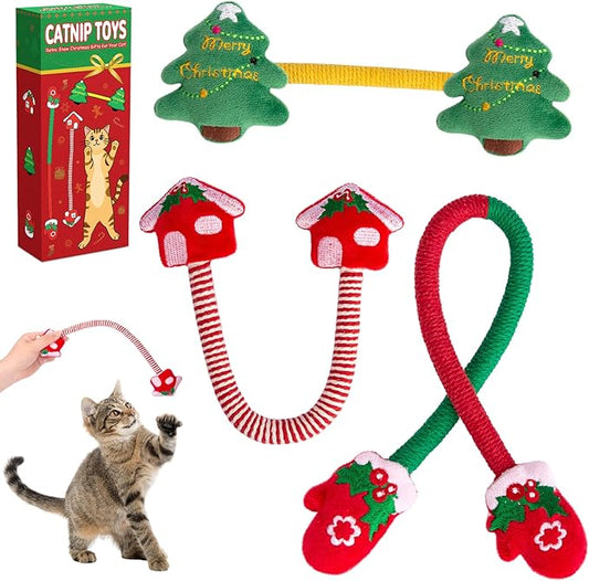 Retro Shaw Catnip Toys, Kitty Xmas Bundle Cat Toys Chew Ropes 3PCS, Catnip Kitten Toys for Indoor Cats Kitty, Safe Kitten Teething Chew Toy Cat Nip Kicker String