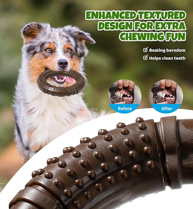 IPTPAS Tough Dog Chew Toy for Aggressive Chewers, Indestructible Beef Flavor Nylon Bone, Durable Dental Toy for Teeth Cleaning & Anxiety Relief, for Small Medium Large Dogs, Keep Them Busy (Brown-O)