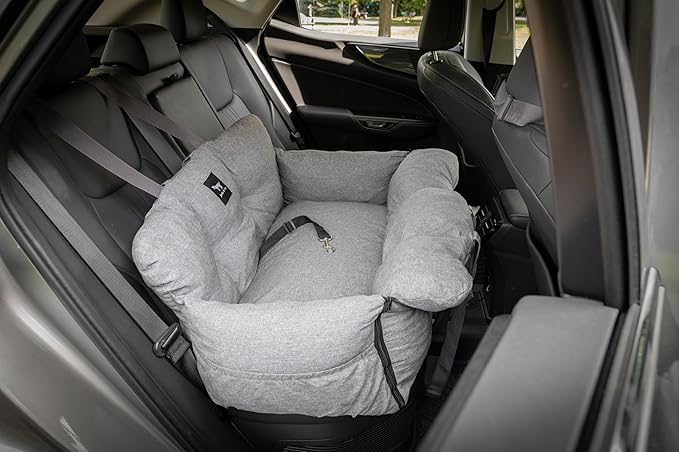 JACKO & CO - Premium Dog Car Seat v2 Booster Seat for Small & Medium Pets Under 40lbs - Machine Washable w Removable Covers, Water Resistant w Clip-On Leash for Back Seat Use (Grey Medium (25-40lbs)