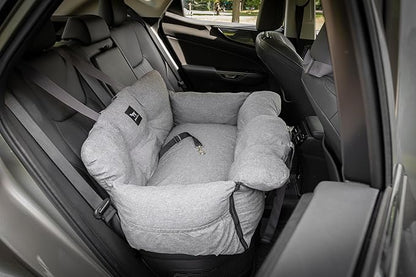 JACKO & CO - Premium Dog Car Seat v2 Booster Seat for Small & Medium Pets Under 40lbs - Machine Washable w Removable Covers, Water Resistant w Clip-On Leash for Back Seat Use (Grey Medium (25-40lbs)