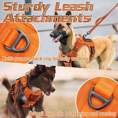 rabbitgoo Tactical Dog Harness for Small Dogs, No Pull Military Service Vest with Handle & Molle, Easy Control for Training Walking, Adjustable Reflective Straps, Orange, S