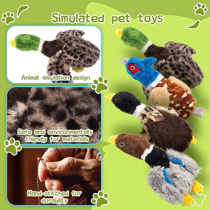 Calibonbon Extra-Plush Duck Dog Toy with 2 Squeakers & Crinkle – No Stuffing Gentle Chewer Squeaker for Calming Play, Soft Toy for Puppies to Senior Dogs (Long Pile, Brown & Grey)