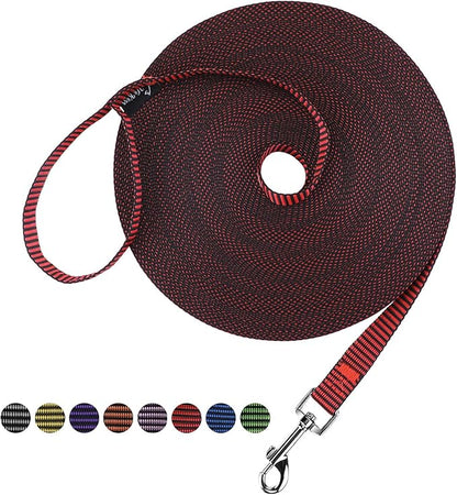 Hi Kiss Dog/Puppy Obedience Recall Training Agility Lead - 15ft 20ft 30ft 50ft 100ft Training Leash - Great for Training, Play, Camping, or Backyard(30ft,Black_red)