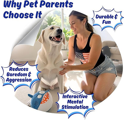 3 in 1 Squeaky Soft Plush Super Durable Dog Chew Toy for Aggressive Chewers, No Stuffing Interactive Tough Rip & Reveal Crinkle Shark Ball in Gift Box, Puppy, Small & Large Breed Pet Birthday Present