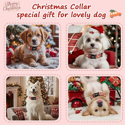 Christmas Dog Collar for Small Dogs, Adjustable Red Small Dog Collars with Gingerbread Man Pattern, Cute Dog Christmas Collar for Dogs, Winter Holiday Dog Collar for Girl Boy Dog-S