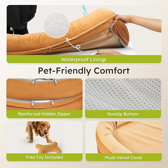 CWAWZ XL Orthopedic Dog Bed, Extra Large Dog Bed, Dog Sofa for Large Sized Dogs with Full-Surround Bolsters, Dual-Sided Dog Cooling Bed with Memory Foam, Washable Pet Sofa with Nonslip Bottom, Brown