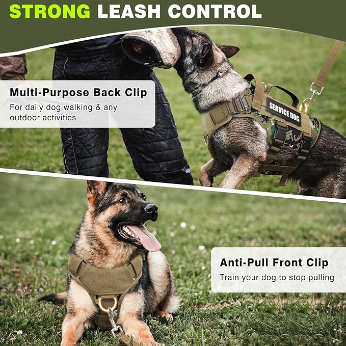 WINSEE Service Dog Vest Harness for Large Dog, Tactical Working MOLLE Vest with 10 Pet Patches, No Pull Heavy Duty Harness for Training Hunting Walking