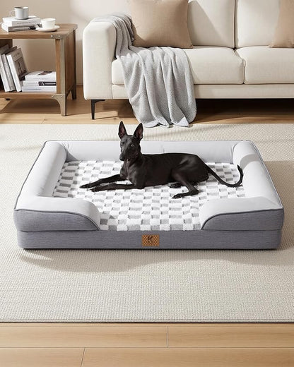 KSIIA Waterproof Dog Bed Orthopedic for Small Senior Dog Couch with Sides, Extra Thick Supportive Pet Bed Sofa with Soft Plush Cover and Non-Slip Bottom, 30 x 20 Inch, Grey