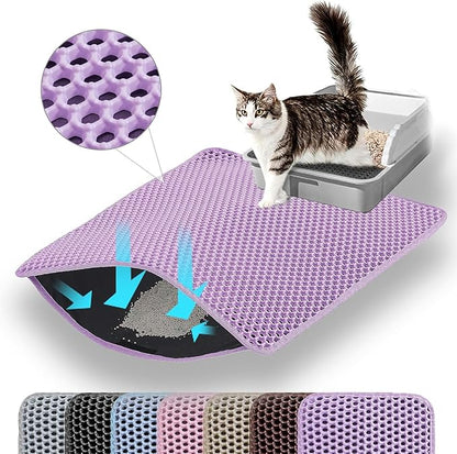 Petinstinct Small Cat Litter Mat, 20x14’’ Double Layer Honeycomb Cat Litter Box Mat, Non Slip Waterproof Urine Proof Litter Trapping Mat for Floor, Kitty Litter Pad, Indoor Pet Supplies, Purple
