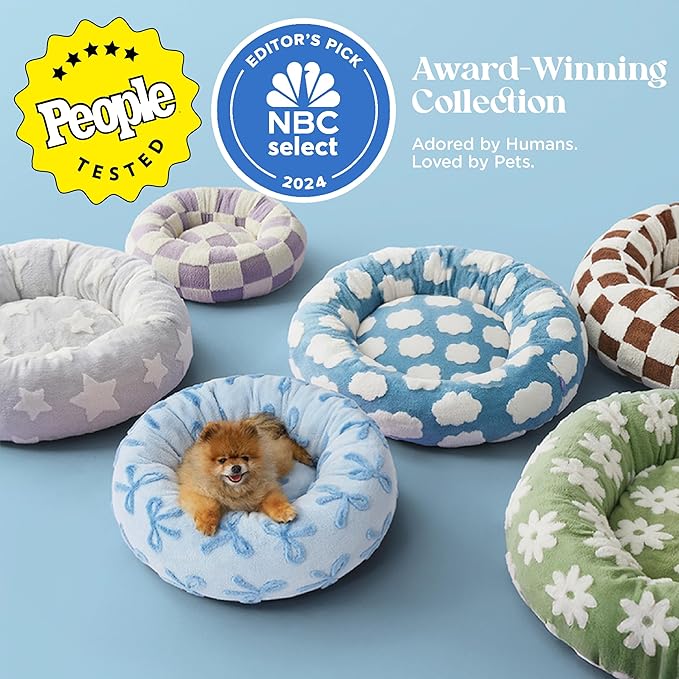 LE SURE Donut Medium Dog Bed - Round Cat Beds for Indoor Cats Calming Bed Gift for Pets, Cute Modern Beds with Jacquard Shaggy Plush & Anti Slip Bottom, 30 Inch, Ice Melt