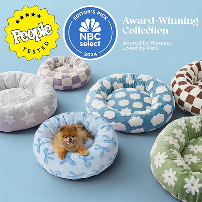 LE SURE Donut Medium Dog Bed - Round Cat Beds for Indoor Cats Calming Bed Gift for Pets, Cute Modern Beds with Jacquard Shaggy Plush & Anti Slip Bottom, 30 Inch, Ice Melt