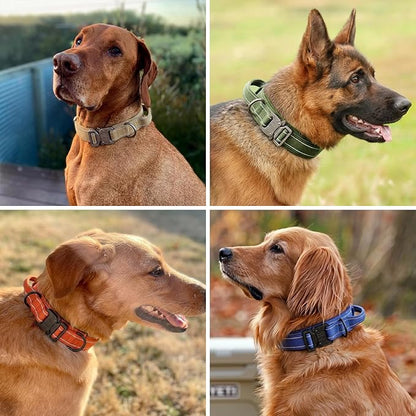 KCUCOP Heavy Duty Tactical Dog Collar and Leash Set, Military Training Nylon Reflective Collar with Handle Metal Buckle for Medium Large Dogs, Black, XL (1 Patch Included)