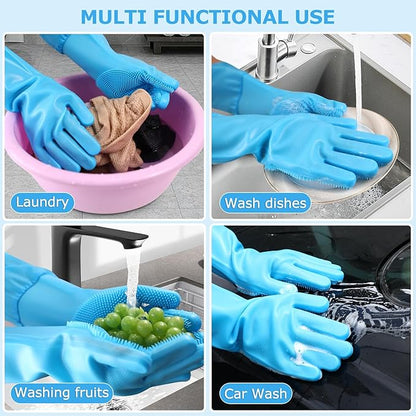 Senquoyn Dog Washing Gloves | Pet Grooming Gloves | Extra Long Arms (17.3") for Cats & Dogs | Massage & Hair Removal Pet Glove(Blue)