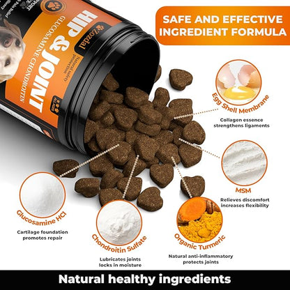 Joint Supplement for Dogs, 180 Chicken Flavor Chews, Glucosamine Chondroitin with MSM, Turmeric & Green Lipped Mussel, for Large Breed & Senior Dogs, Hip & Joint Pain Relief and Health Support