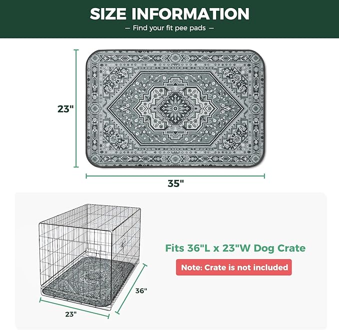 FXW Washable Pee Pads for Dogs, Puppy Pads with Super Absorbent, Specifically Designed for 36inch Cages, 23" x 35" Rectangle, Boho Grey, 2 Packs