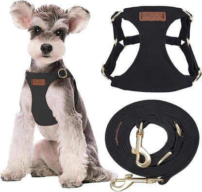 Puppytie No Pull Small Dog Harness with Multifunction Dog Leash,Lightweight Soft Adjustable No Choke Escape Proof Pet Harness Vest Pet Harness Vest,Black,S