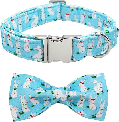 Lionet Paws Easter Dog Collar with Bowtie, Bunny Bowtie Collar with Metal Buckle for Dogs and Cats, Adjustable Comfortable Dog Collar Girl Boy, XS, Neck 8-12 in