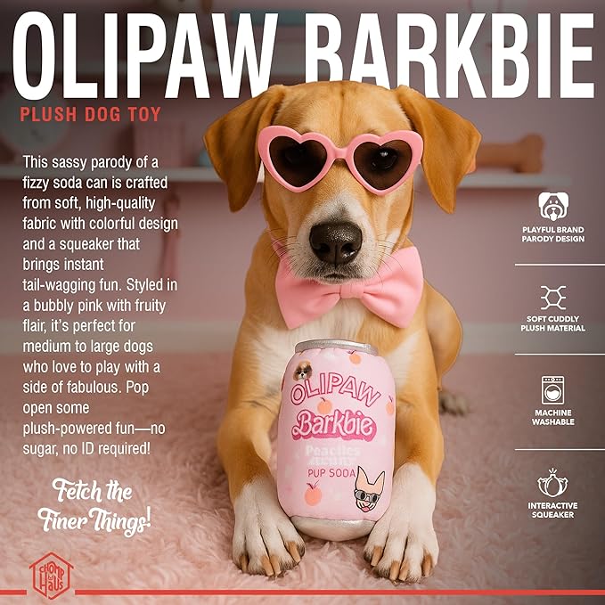 Chomp Haus Olipaw Barkbie – Luxurious Plush Dog Toy with Squeaker, Premium Fabric, Embroidered Details, Designer-Inspired Chew Toy, Fun Gift for Medium to Large Dogs & Dog Lovers