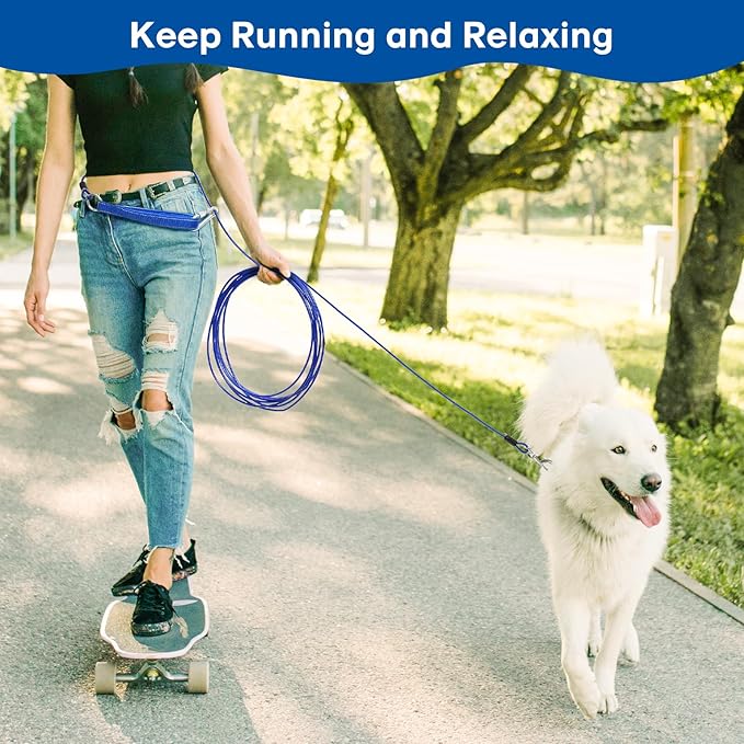 Long Leash Chew Proof, Tie Out Cable for Dogs 10/20/30/50 ft With Carabiner, Leads for Yard Medium Large Dogs, Padded Handle (Blue, 10Ft)