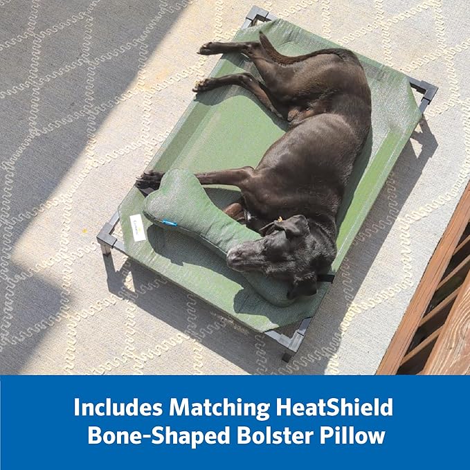 Coolaroo Pro Elevated Dog Bed with HeatShield Fabric – Advanced Cooling Raised Cot for Medium & Large Breeds, Easy-Clean, Low-to-Ground Access, Bonus Bolster Pillow – Pacific Crest Blue