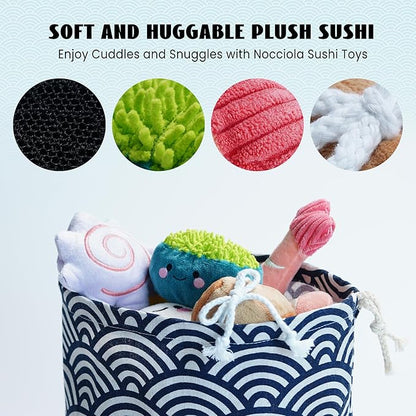 Nocciola 10 PCS Sushi Small Dog Toys to Keep Them Busy, Cute Stuffed Puppy Toys with Bag, Plush Dog Squeaky Toy for Small to Medium Dog Christmas Stocking Stuffers