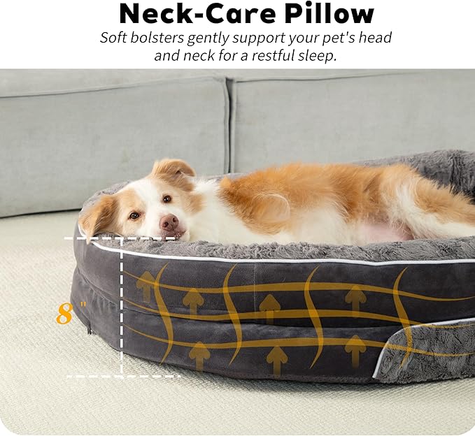 PetFun Orthopedic Dog Bed Couch for Large Sized Pets with Egg Foam Support, Four-Sided Bolster Cushions, Soft Tear-Resistant Fabric, and Removable Machine Washable Plush Cover