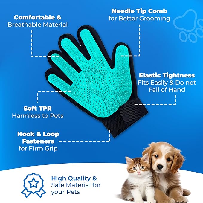 Pet Hair Removal Glove for Dogs & Cats – Dog Grooming Gloves for Shedding, Pet Hair Remover Glove – Pet Grooming Gloves, Cat Grooming Gloves & Cat Brush Glove – Dog Bath and Washing Gloves