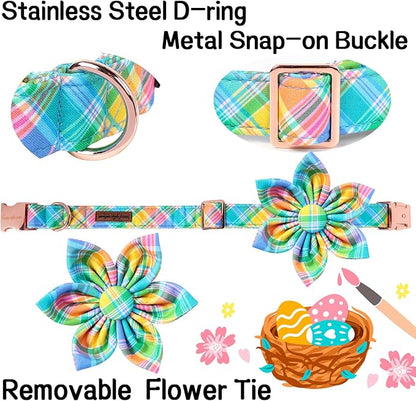 Unique style paws Easter Dog Collar with Bow Easter Eggs Chicken Collar with Flower for Small Medium Large Boys Girls Dogs