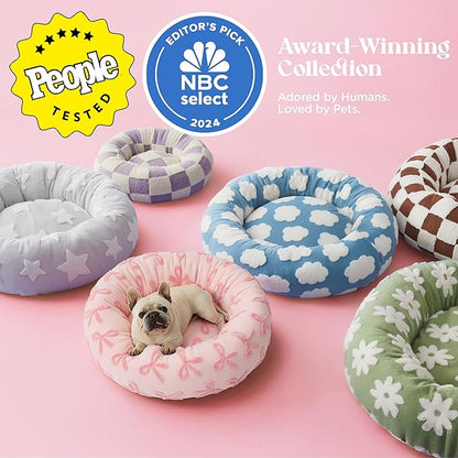 LE SURE Shown on TV Donut Large Dog Beds - Round Cat Beds Indoor Anti-Anxiety Calming Gift for Pets, Washable Home Decor Cute Beds with Jacquard Shaggy Plush & Anti Slip Bottom, 36 Inch, Pink Taffy