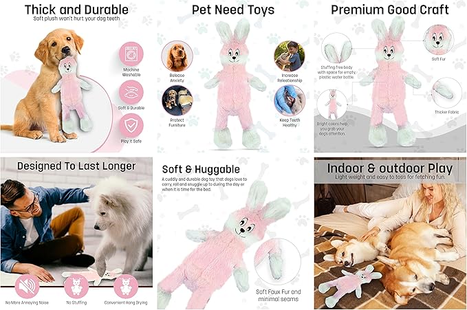 FGA MARKETPLACE Flat NO Stuffing NO Squeak Plush Dog Toys, Funny Style Will Entertain Your Pet for Hours, Recommended for Small and Medium Dog 21 INCH Long(Bundle 2)
