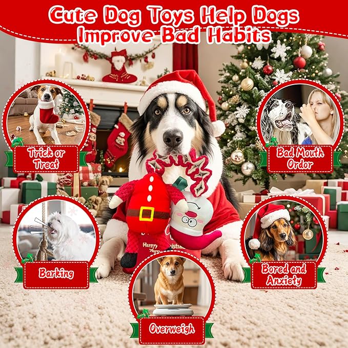 Christmas Large Interactive Dog Toys: Squeaky Plush Stuffed Dog Toy for Large Dogs - Big Chew Santa Dogs Toys for Puppy Small Medium Large Breeds
