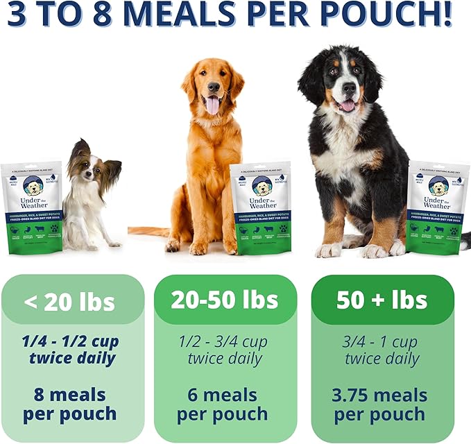 Under the Weather Bland Diet for Dogs | Easy to Digest for Sick Dogs |Always Be Ready| Contains Electrolytes - Natural Freeze Dried 100% Human Grade Meats| 2 Pack- Rice, Hamburger & Sweet Potato - 6oz