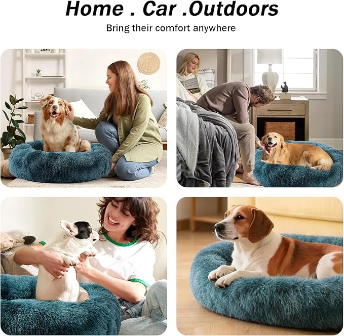 NOYAL Calming Donut Dog Bed for Small to Medium Dogs & Cats - Plush Faux Fur Anti-Anxiety Pet Bed with Machine Washable Cover & Non-Slip Base