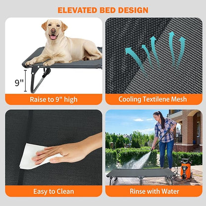 everfront Dog Elevated Bed Foldable Portable Raised Bed Camping cot Outdoor Summer Dog Bed (Large, Grey-Textilene)