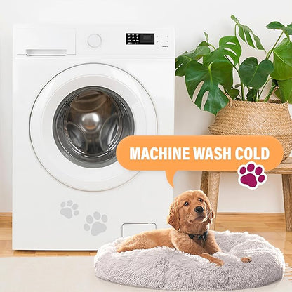 Active Pets Calming Plush Dog Bed Donut Joint Support Anxiety Relief Washable Pet Bed with Removable Cover for Dogs Cats, Large 36", Light Grey