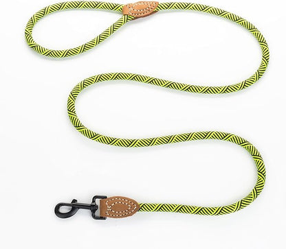 Mile High Life | Mountain Climbing Dog Rope Leash with Heavy Duty Metal Sturdy Clasp | Genuine Leather Tailored Connection with Strong Stitches (Lime Green, 72 Inch (Pack of 1))