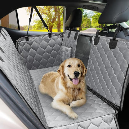 PETICON Dog Car Seat Cover with Mesh Window, 100% Waterproof Pet Seat Cover for Back Seat, Scratchproof Dog Hammock for Cars, Trucks, SUVs, Jeeps (Gray)
